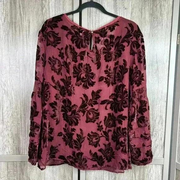 Sundance L Burnt Velvet Top Red Balloon Sleeve Red Color Silk Blend Large - Picture 9 of 9